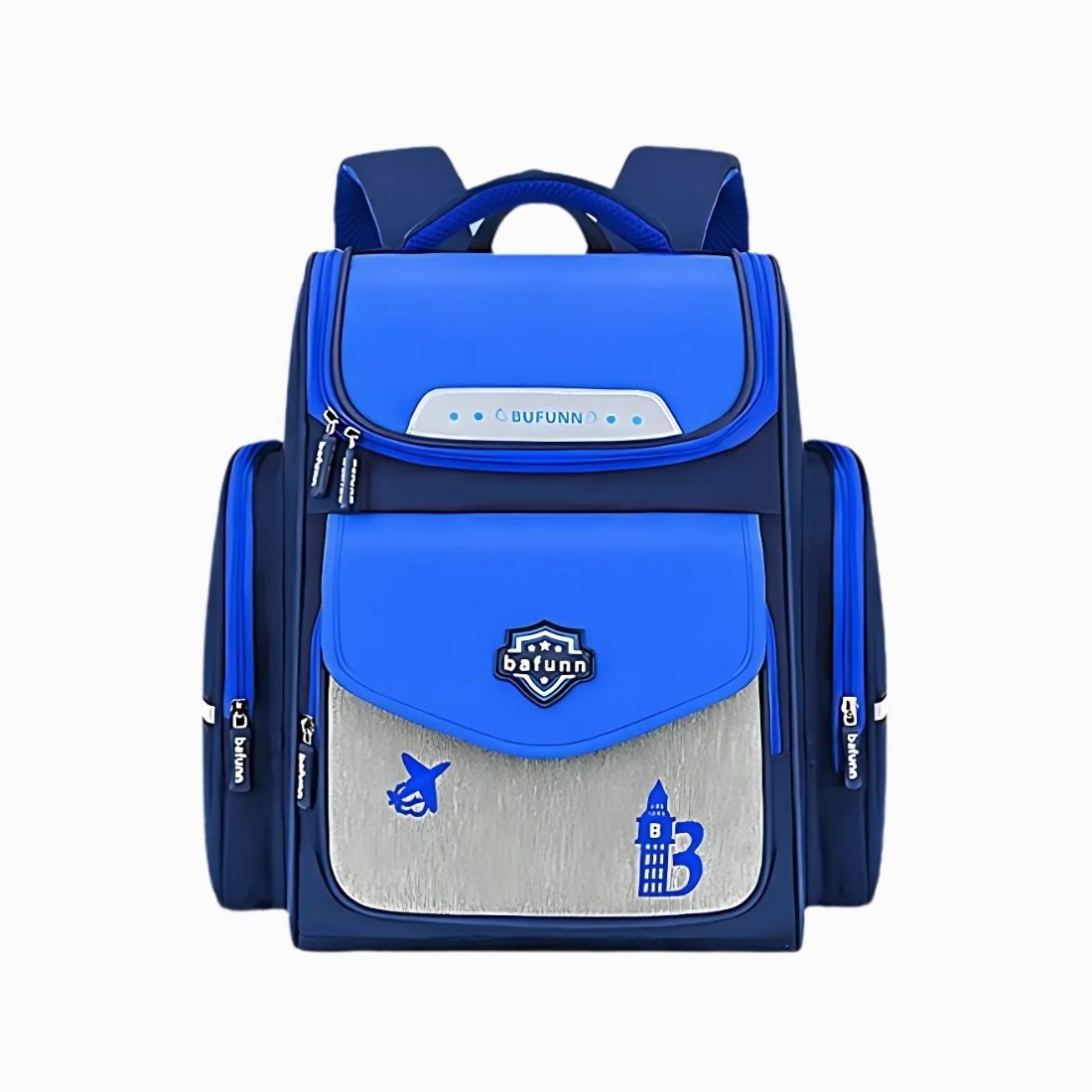 Cartable CE1 pour garçon bleu sur fond blanc