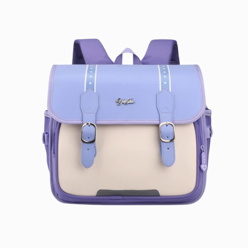 Cartable CE2 pour fille violet et blanc sur fond blanc