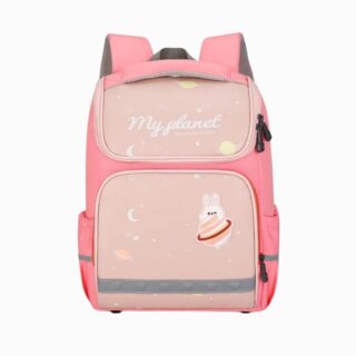 Cartable CE2 rose motif espace sur fond blanc