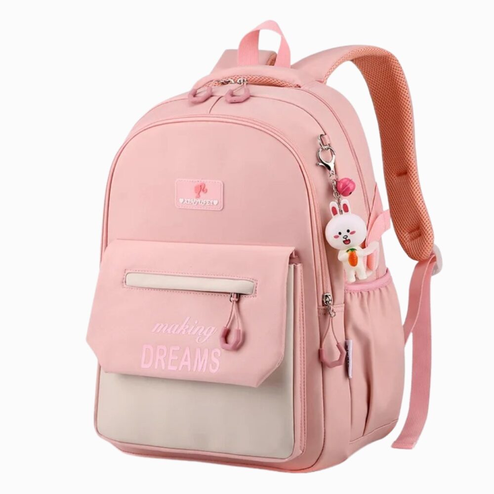 Cartable rose CM2 pour fille sur fond blanc