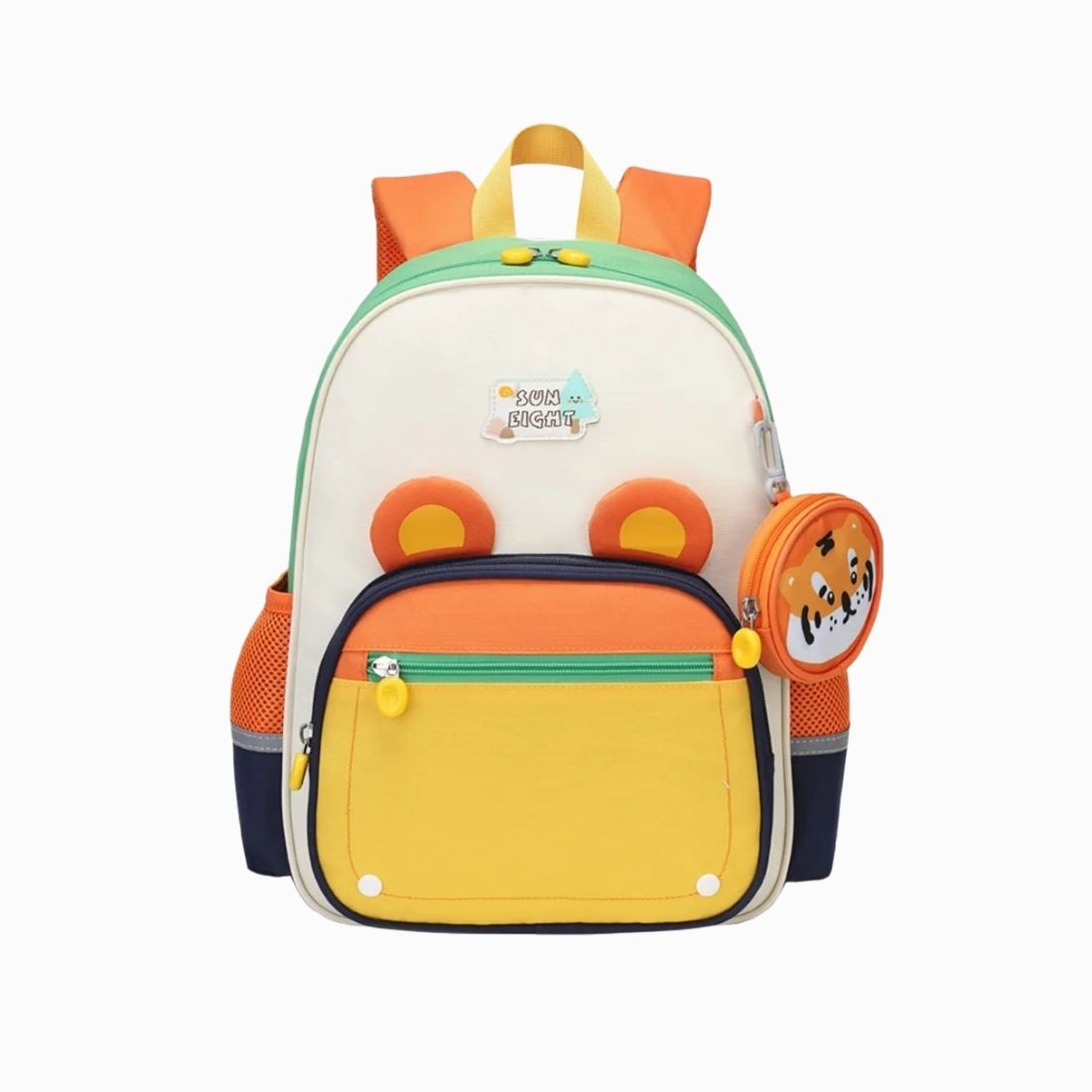 Cartable CP pour garçon beige jaune et orange sur fond blanc