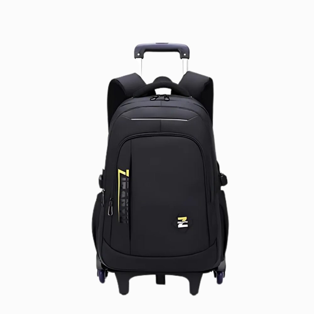 Cartable à roulettes noir sur fond blanc