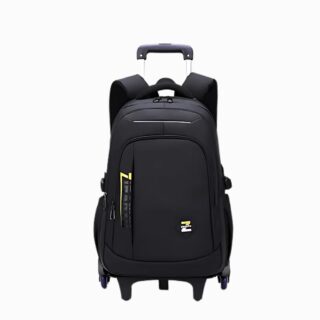 Cartable à roulettes noir sur fond blanc