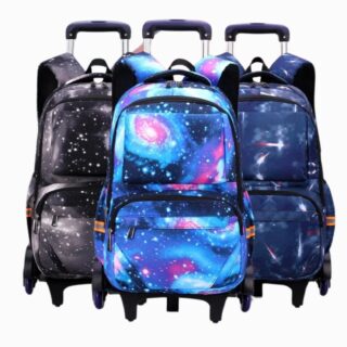 Cartables à roulettes pour garçon à motif espace sur fond blanc