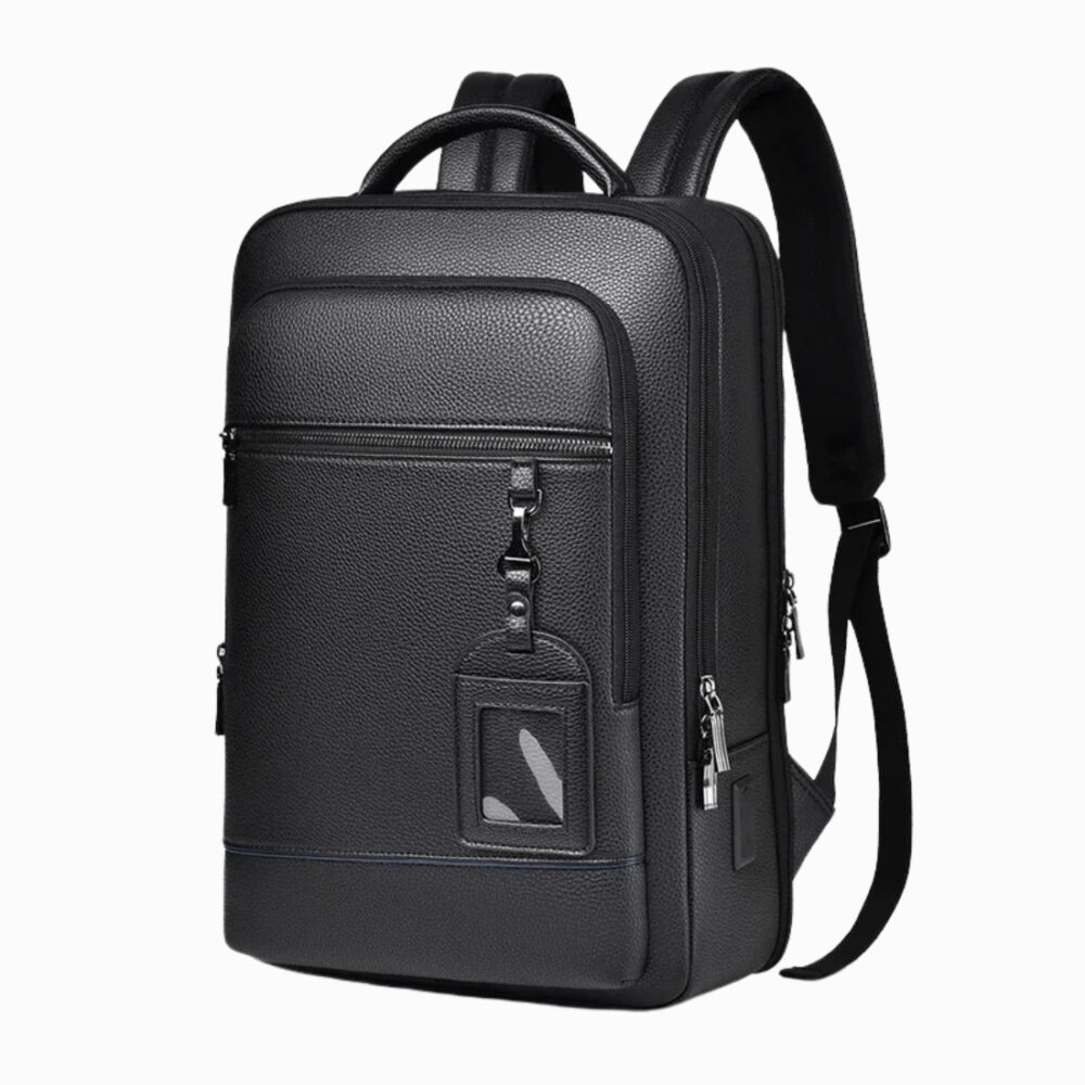 Cartable business effet cuir noir pour homme sur fond blanc