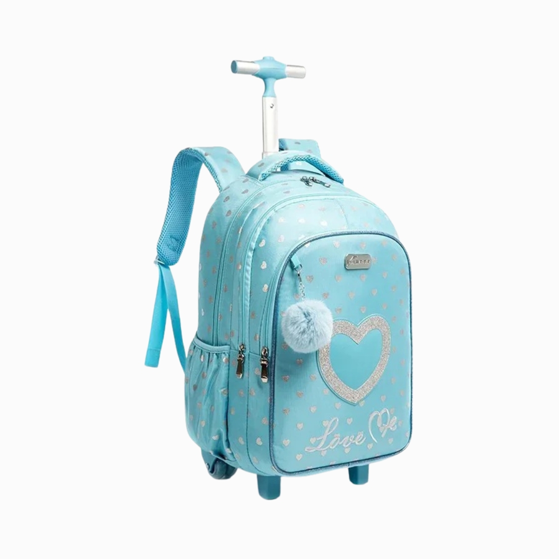 Cartable cœur pailleté à roulettes pour fille • Univers Cartable - Main Image