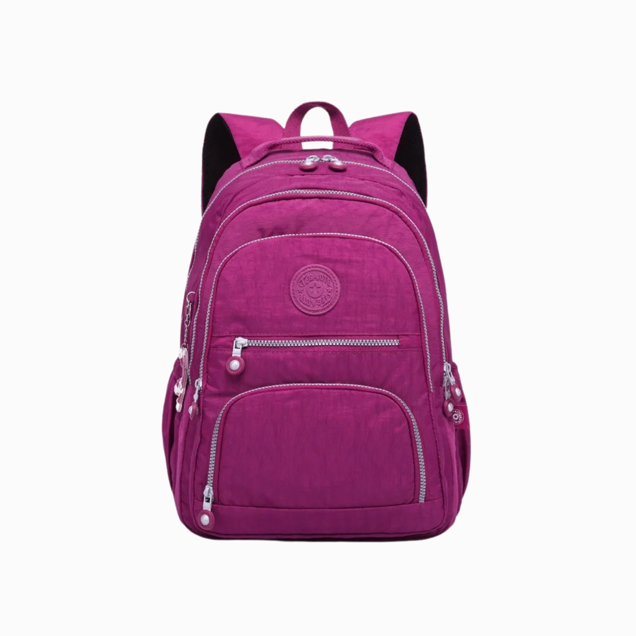 Cartable sac à dos fille collège rose avec plusieurs poches sur fond blanc