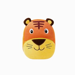 Cartable maternelle pour garçon tigre en peluche sur fond blanc
