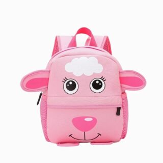 Cartable maternelle pour fille rose en forme de mouton sur fond blanc