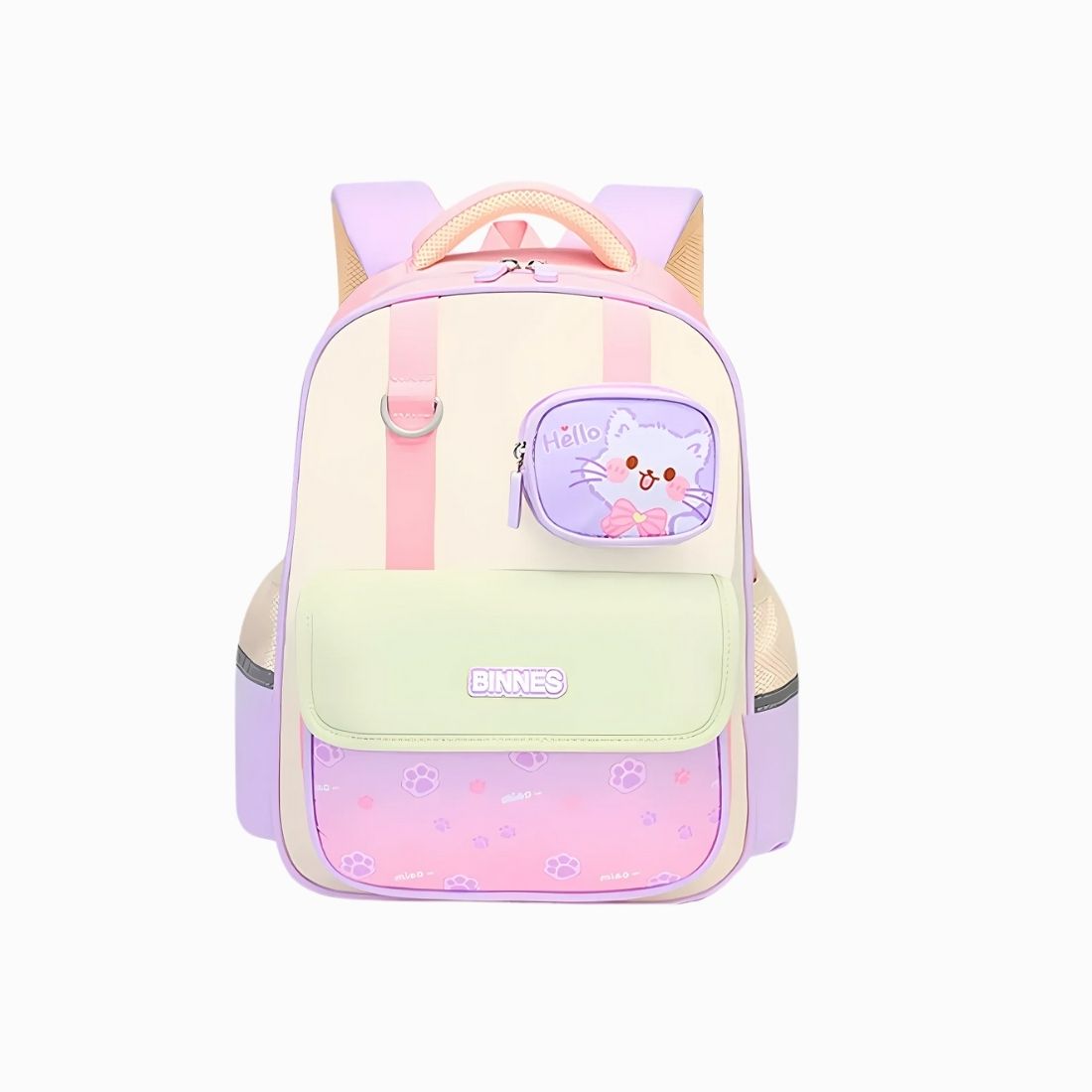 Cartable maternelle pour fille dans des coloris pastel rose et jaune sur fond blanc