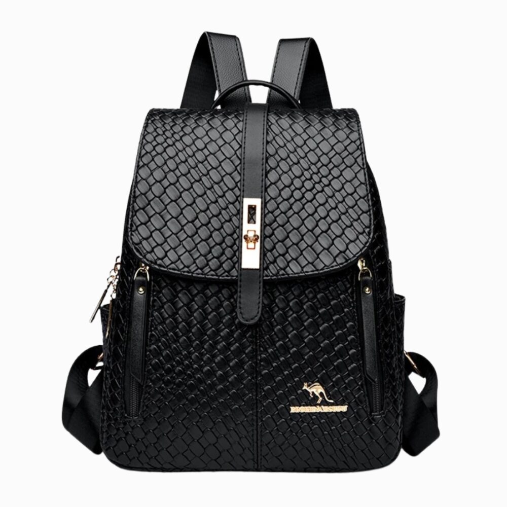 Cartable noir pour femme très élégant sur fond blanc