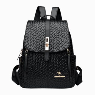 Cartable noir pour femme très élégant sur fond blanc