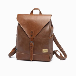 Cartable sac a dos homme marron en cuir synthetique style retro moderne