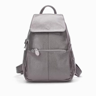 sac a dos cartable en cuir graine argente