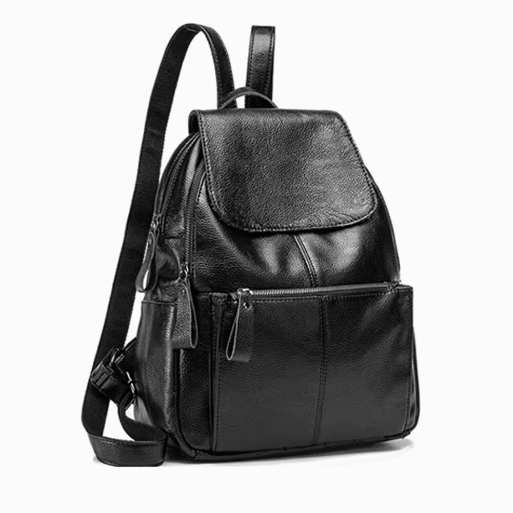 sac a dos cartable style moderne noir en cuir