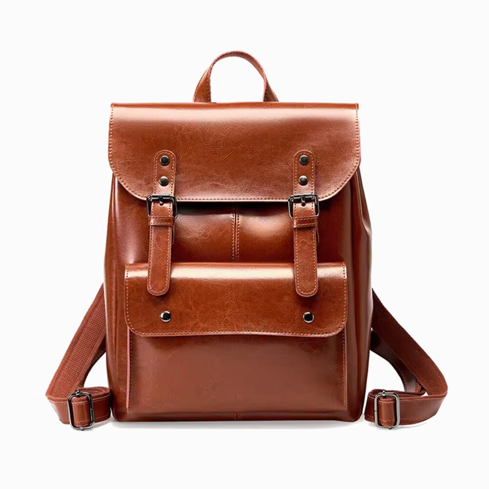 Cartable sac a dos en cuir marron