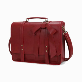 cartable rouge pour enseignante avec un noeud