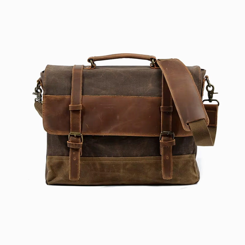 cartable retro en cuir et toile