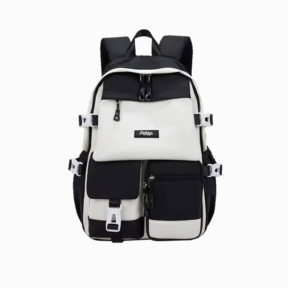 cartable sac a dos lycee noir et blanc multipoches