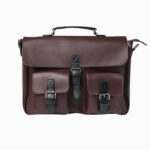 cartable marron en cuir synthetique format sacoche multipoches