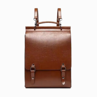 cartable sac a dos en cuir marron style retro