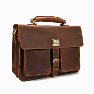 cartable en cuir marron style vintage à soufflet