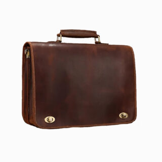 cartable vintage en cuir marron à rabat