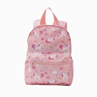 Cartable moyenne section rose avec licornes sur fond blanc cassé