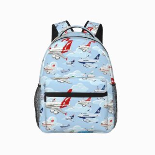 Cartable CM1 pour garçon imprimé avion sur fond blanc