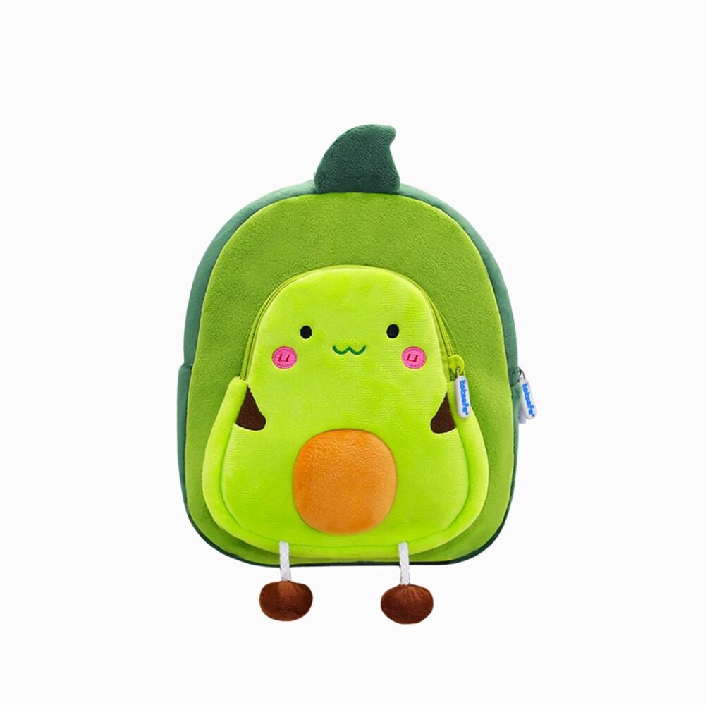 Cartable mignon en peluche pour enfant en forme d'avocat vert sur fond blanc
