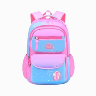 Cartable fille style kawaii rose et bleu sur fond blanc