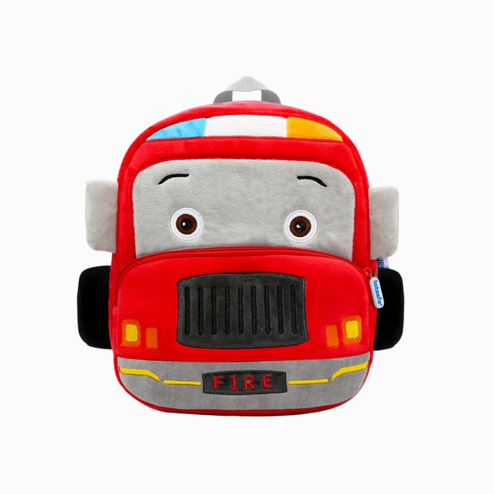 Cartable pour la maternelle pour garçon en forme de camion de pompier rouge sur fond blanc