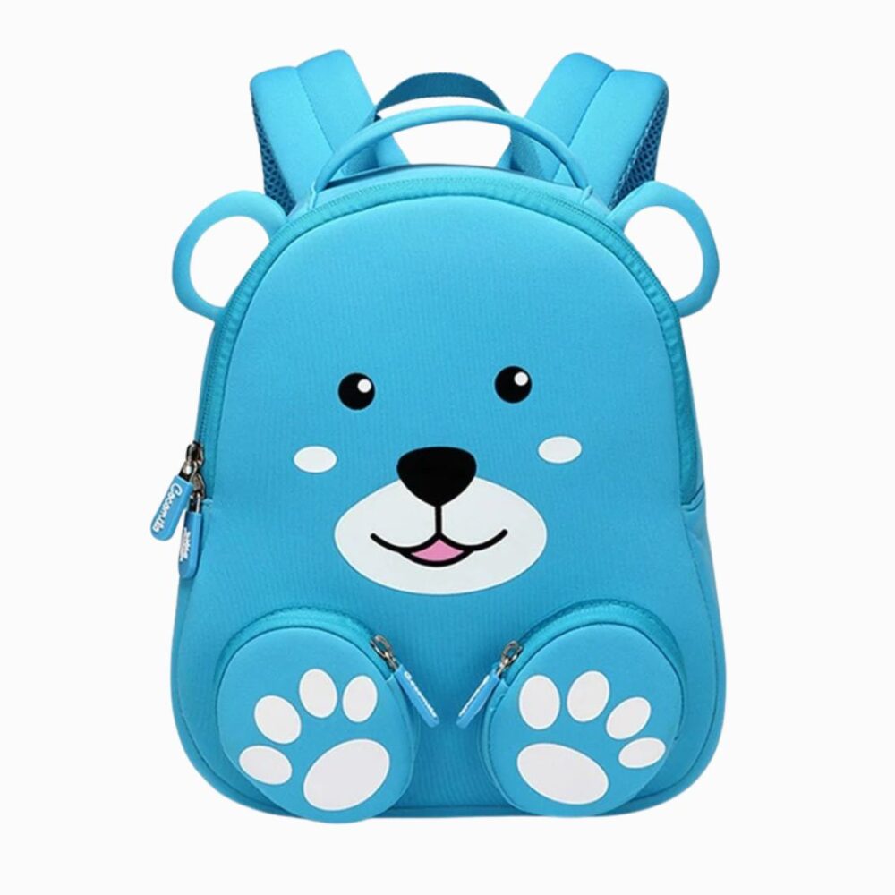 Cartable maternelle en forme d'ourson mignon bleu turquoise sur fond blanc