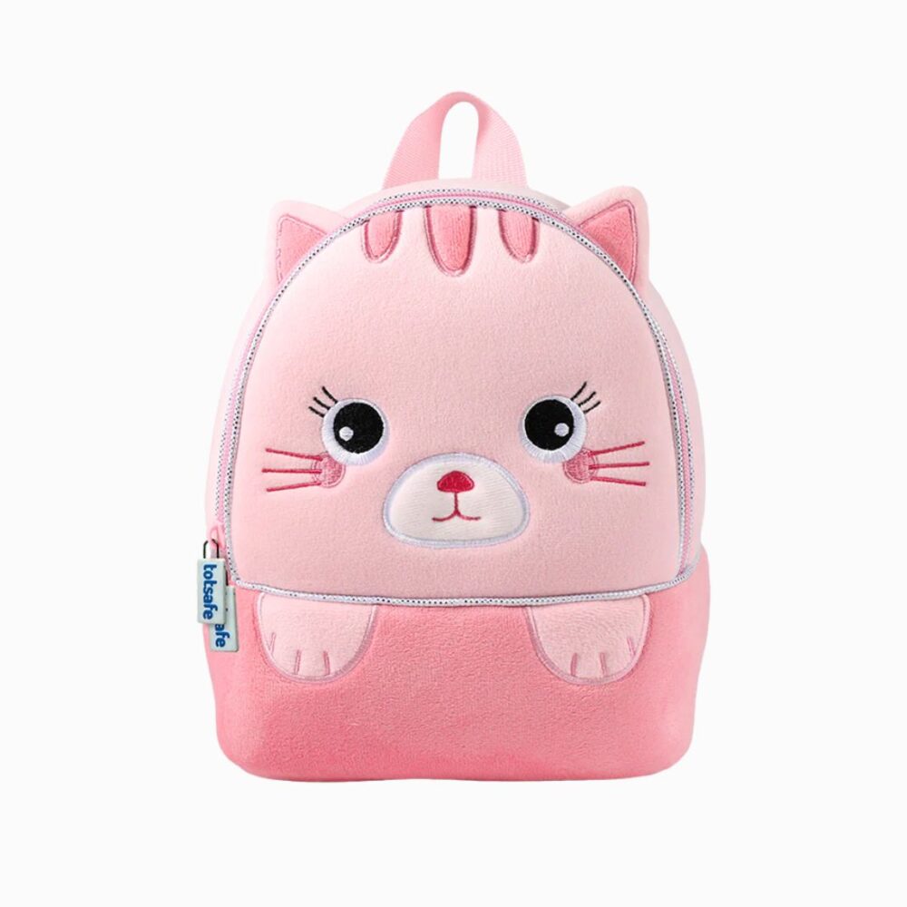 Cartable maternelle pour petite fille en forme de petit chat rose en peluche