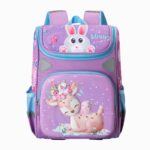 Cartable pour fille violet école primaire avec des animaux mignons sur fond blanc