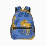 Cartable sac à dos bleu à imprimé guépard sur fond blanc