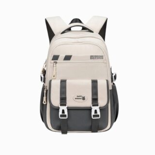 Cartable multipoches fille collège beige et détails colorés