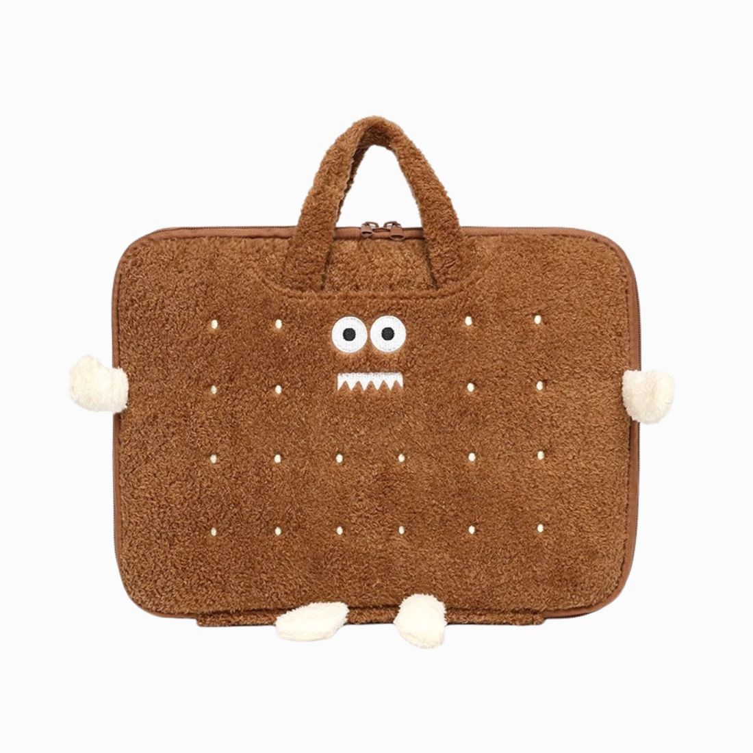 Cartable pour femme pour y mettre un ordinateur format sacoche en peluche marron sur fond blanc