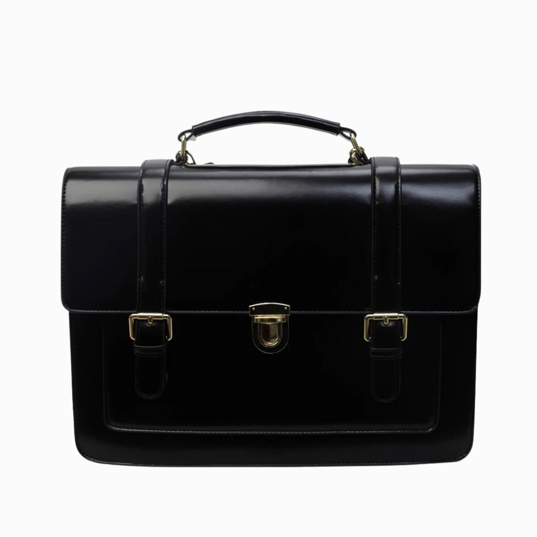 Cartable noir pour femme façon sacoche vintage sur fond blanc
