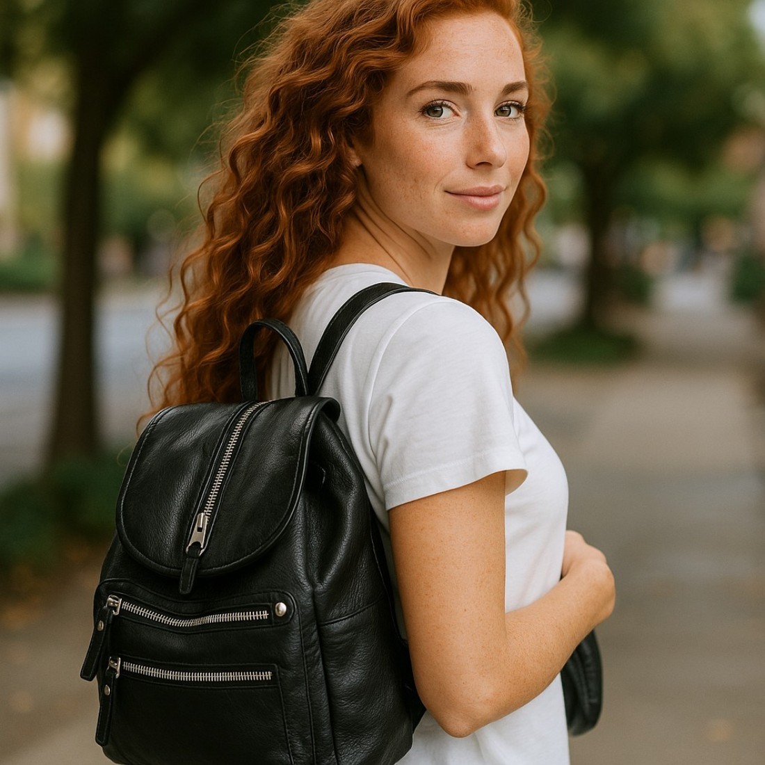 Cartable sac à dos en cuir véritable pour femme – Image 6
