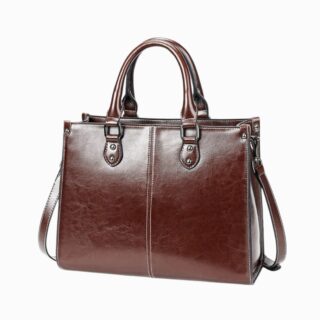 Cartable sac à main femme cuir lisse avec anses et bandoulière