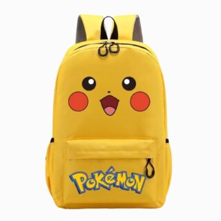 Un Cartable Pokémon Pikachu kawaii jaune avec le visage de Pikachu et une poche avant, sur fond blanc.
