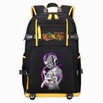 Un cartable Dragon Ball Z Freezer noir et jaune avec le personnage Freezer imprimé sur le devant, posé sur fond blanc.