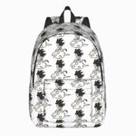 Un cartable Dragon Ball Goku sur son nuage magique blanc avec des motifs répétés de Goku sur son nuage, vu de face sur fond blanc.