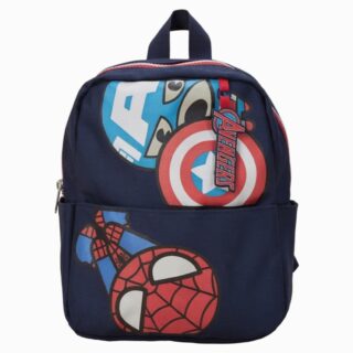 Un cartable Avengers Spiderman et Captain America pour maternelle bleu marine, avec les visages de Spider-Man et Captain America sur le devant.